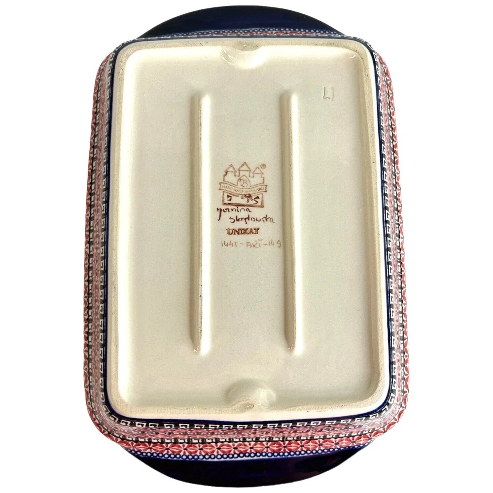 Unikat Spring Splendor Polish Pottery Rectangle Baker with Handles Signed Floral